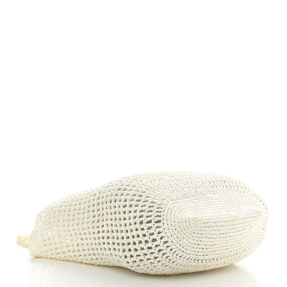 Prada Yarn Raffia Effect Crochet Logo Embroidered Shopping Tote Bag White 4 of 9