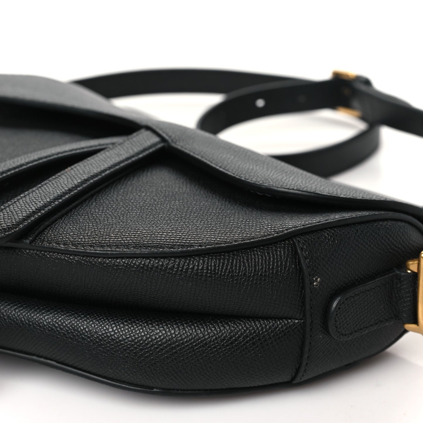 Grained Calfskin Saddle Bag With Strap Black