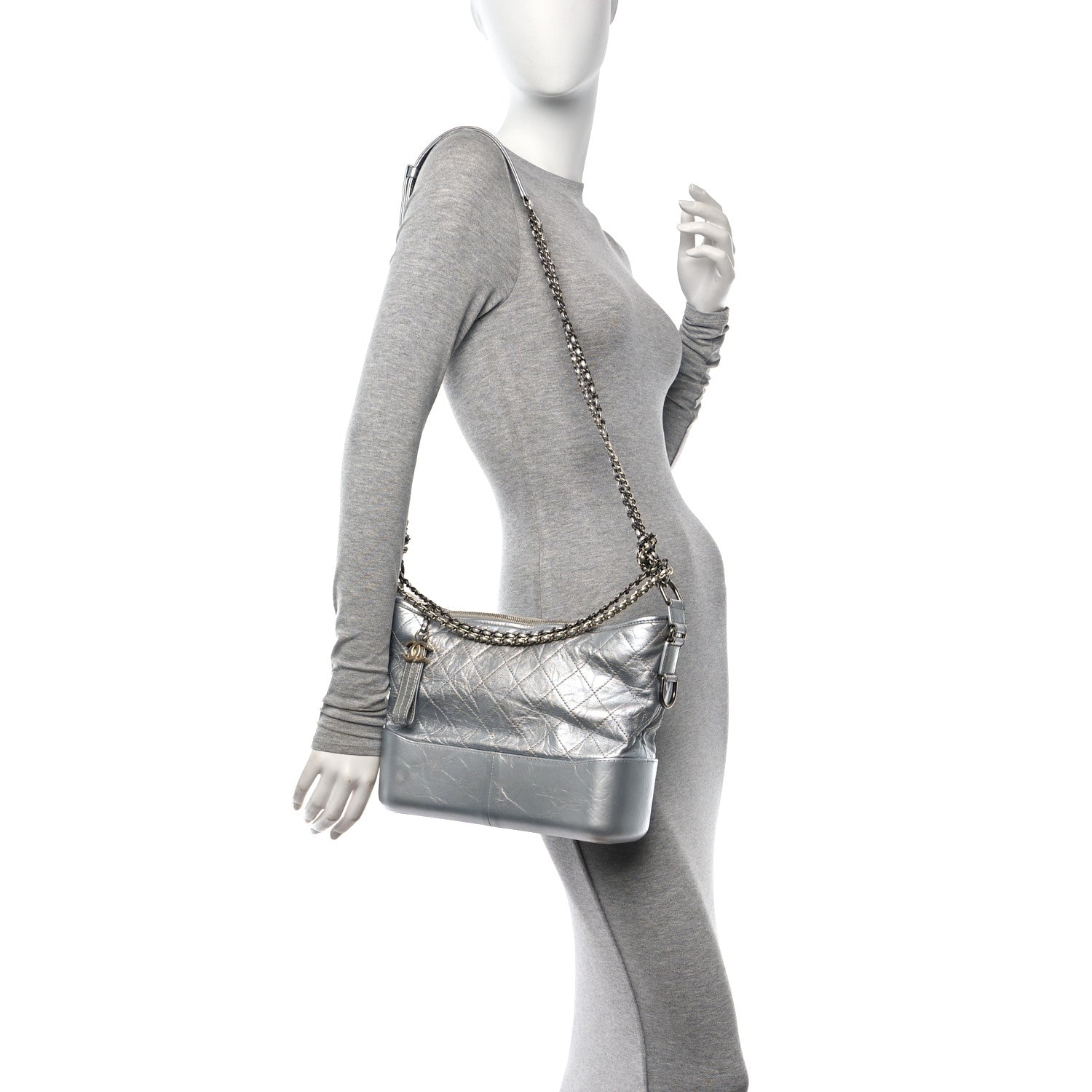 Chanel Metallic Aged Calfskin Quilted Medium Gabrielle Silver 2 of 10