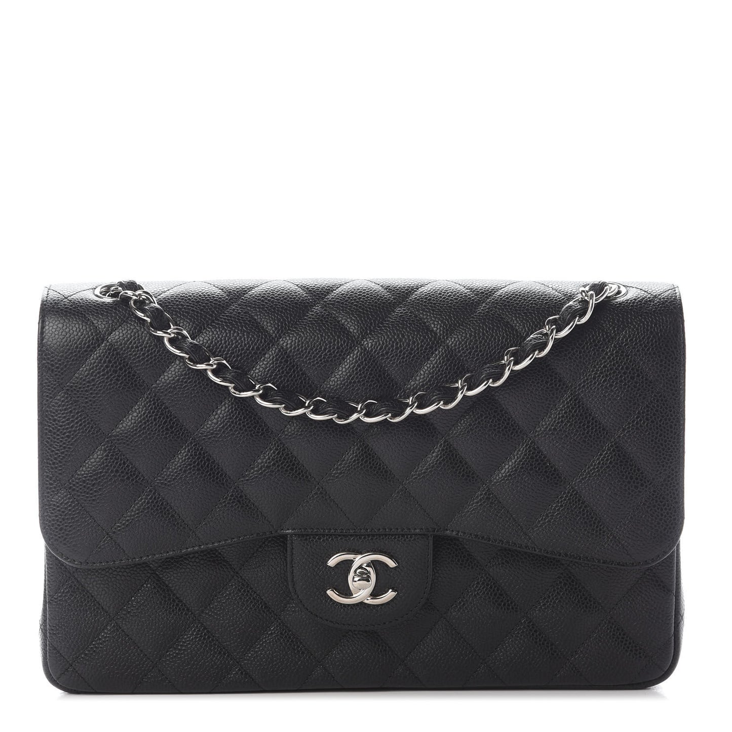 Caviar Quilted Jumbo Double Flap Black