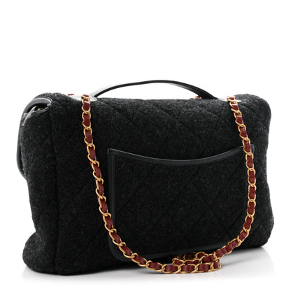 Chanel Wool Quitled Top Handle Maxi Flap Dark Grey 3 of 10