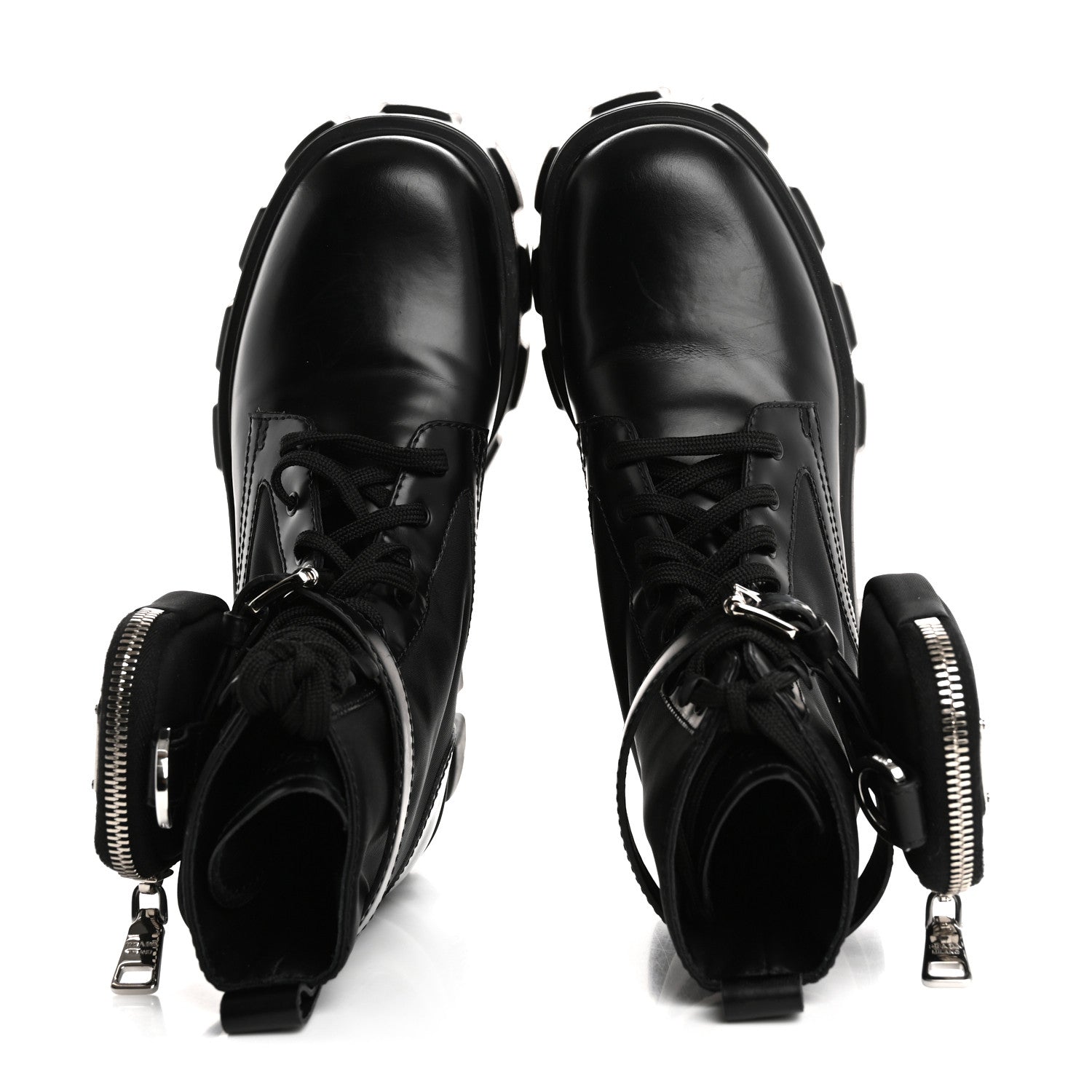 Prada Spazzolato Rois Re-Nylon Metal Triangle Logo Monolith Pouch Pocket 55mm Boots 37 Black 2 of 16