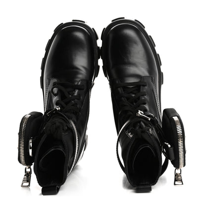 Prada Spazzolato Rois Re-Nylon Metal Triangle Logo Monolith Pouch Pocket 55mm Boots 37 Black 2 of 16