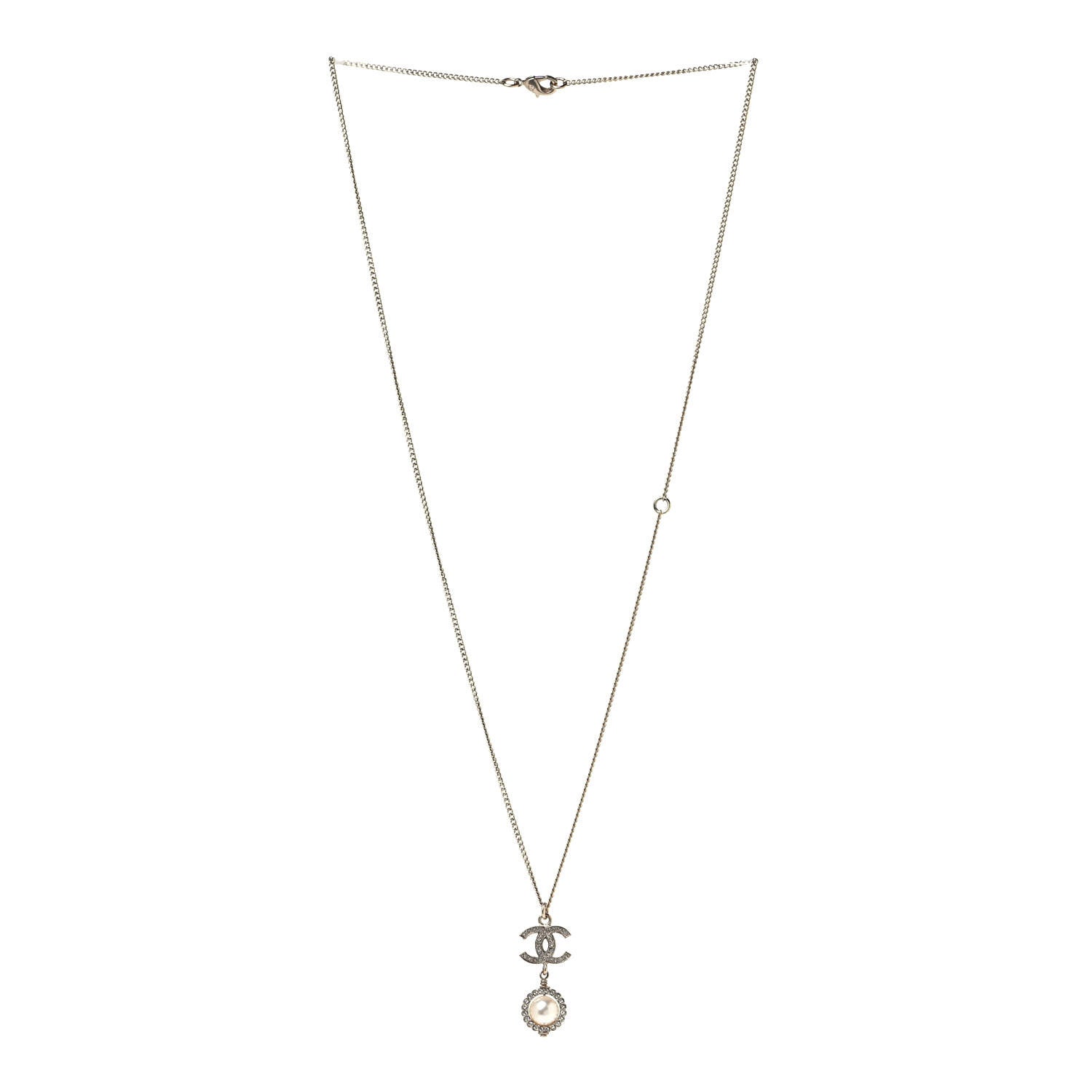 Chanel Crystal Pearl CC Lace Camellia Necklace Gold 2 of 4