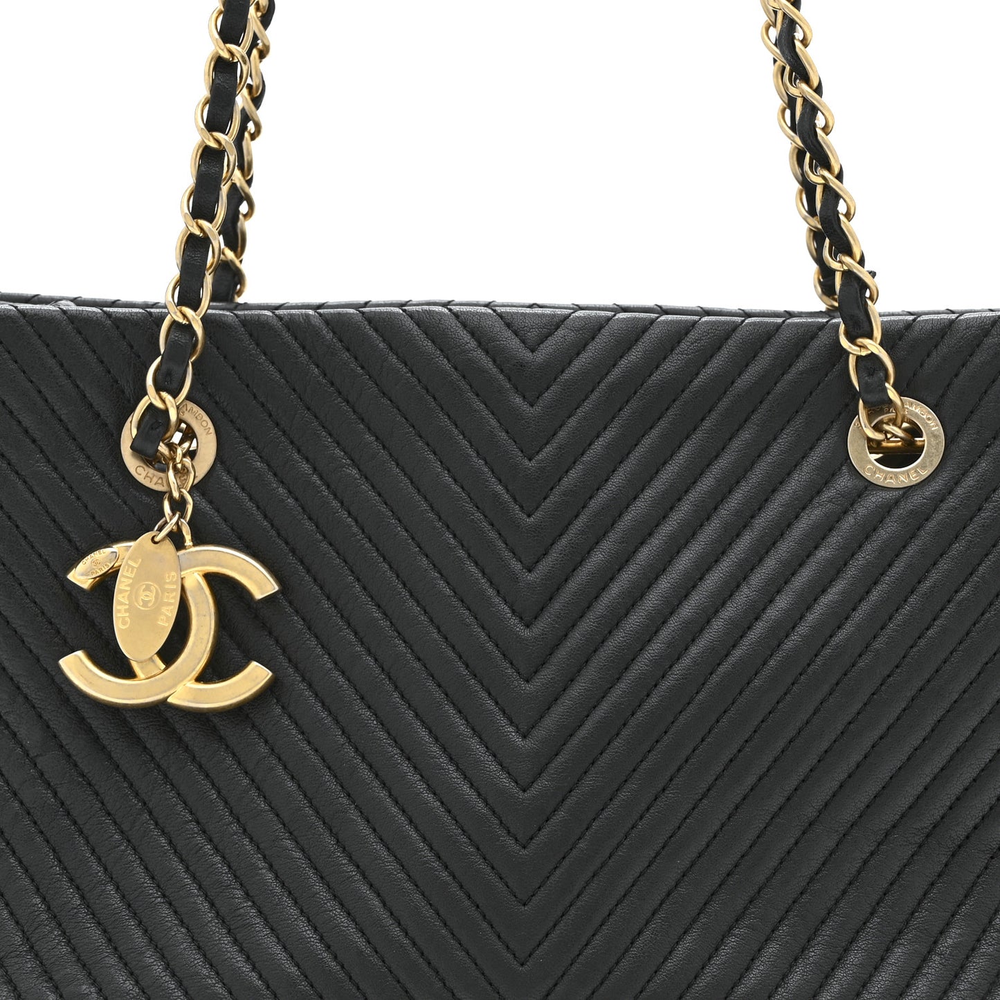 Wrinkled Lambskin Chevron Quilted Surpique Tote Black