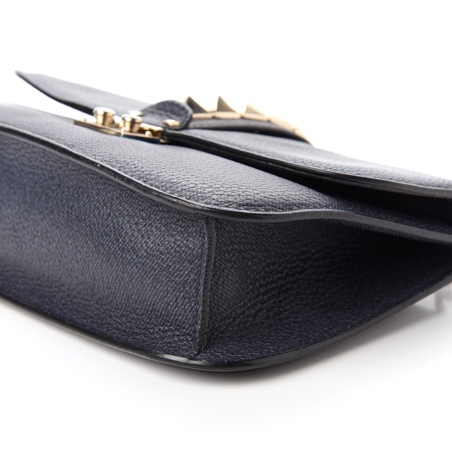 Pebbled Calfskin Medium Glam Lock Rockstud Flap Deep Denim