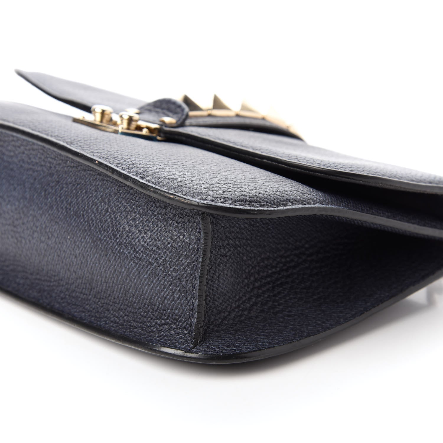 Valentino Garavani Pebbled Calfskin Medium Glam Lock Rockstud Flap Deep Denim 7 of 10