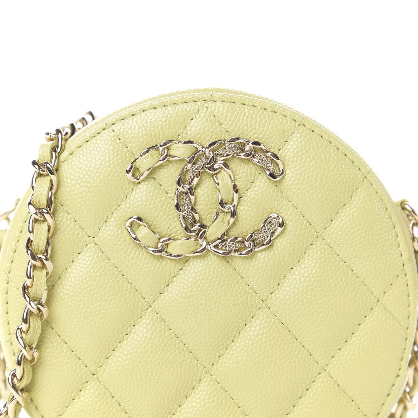 Caviar Quilted French New Wave Round Clutch With Chain Light Green