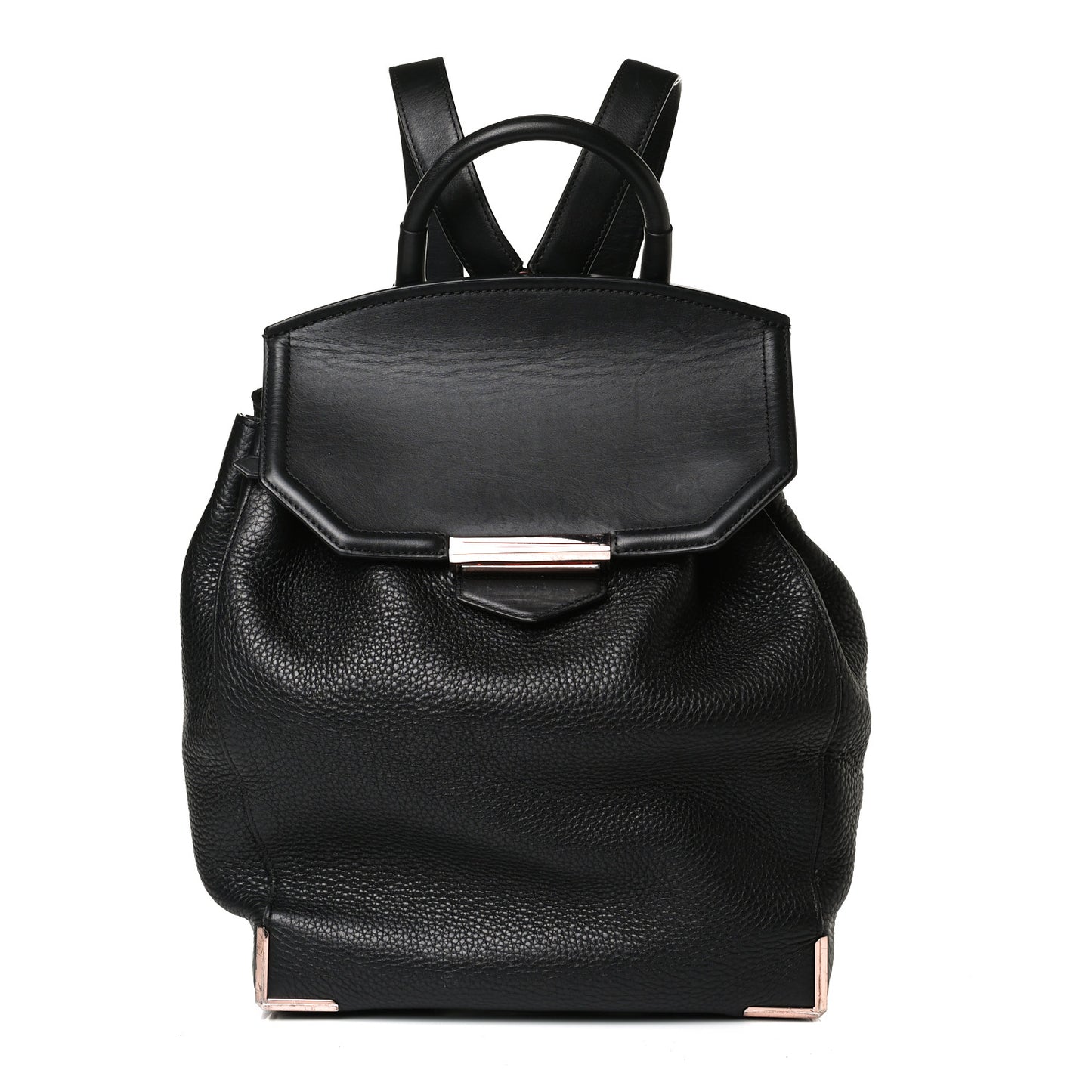Pebbled Calfskin Prisma Skeletal Backpack Black Rose Gold Hardware