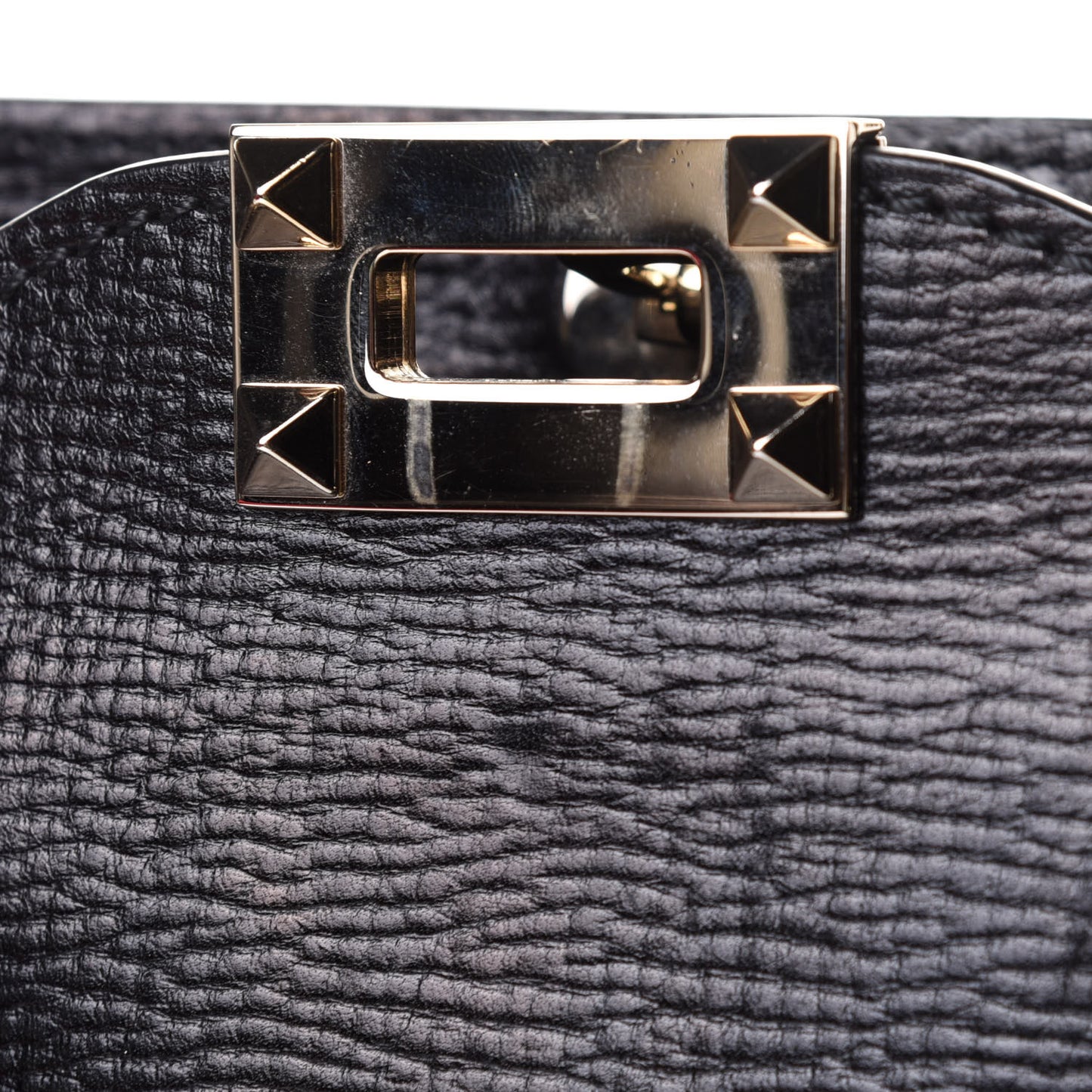 Textured Calfskin Rockstud Double Handle Tote Black