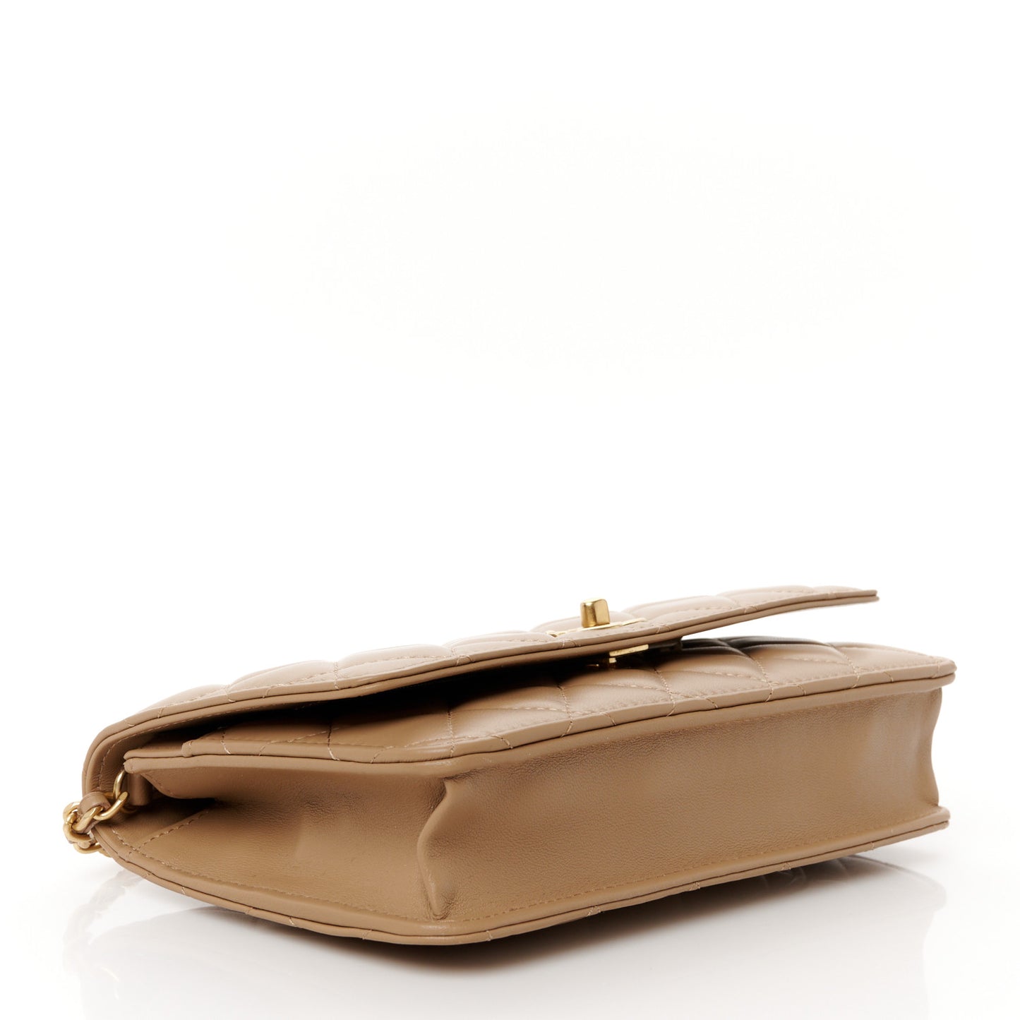 Lambskin Quilted CC Pearl Crush Wallet on Chain WOC Beige