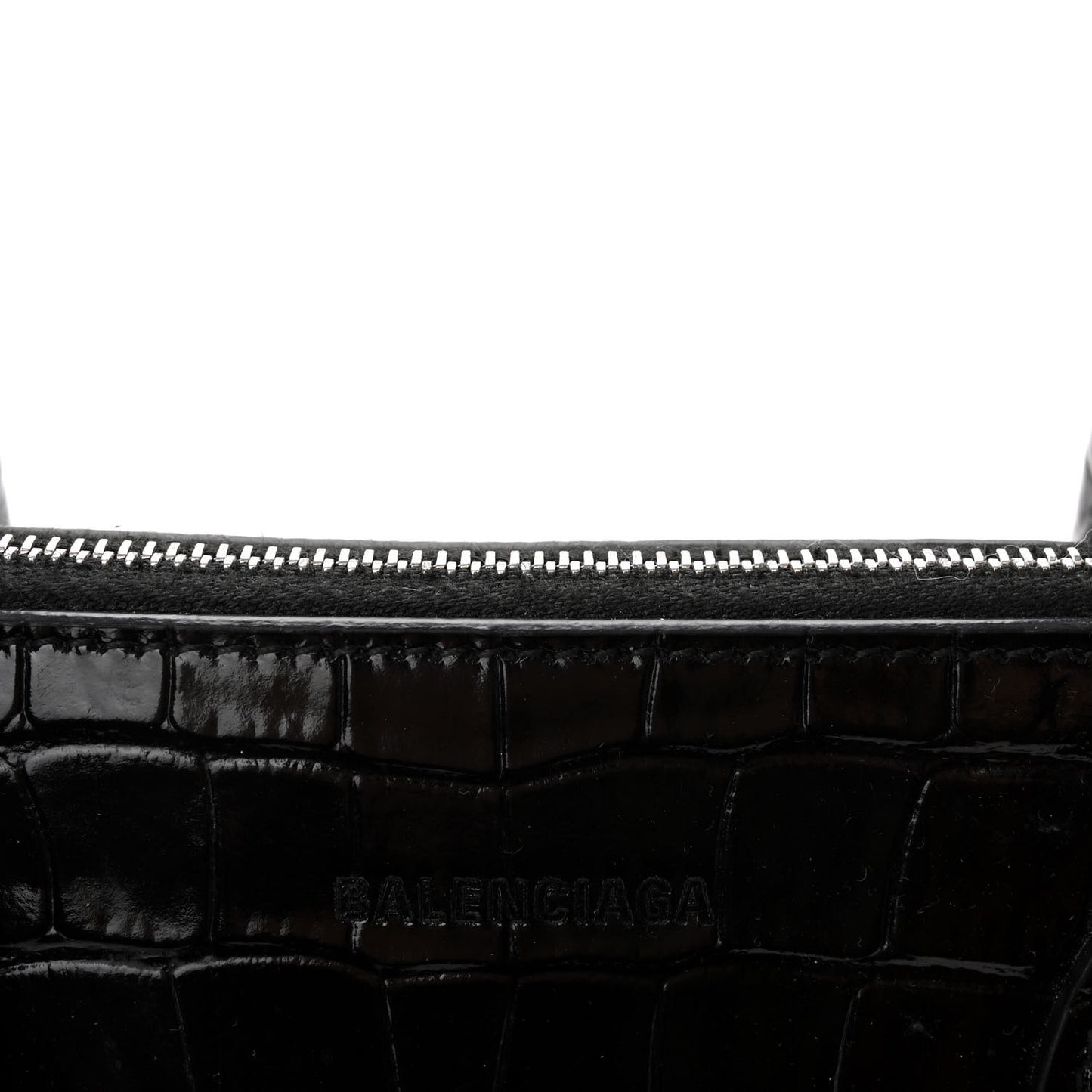 Shiny Calfskin Logo Crocodile Embossed S Ville Top Handle Bag Black White