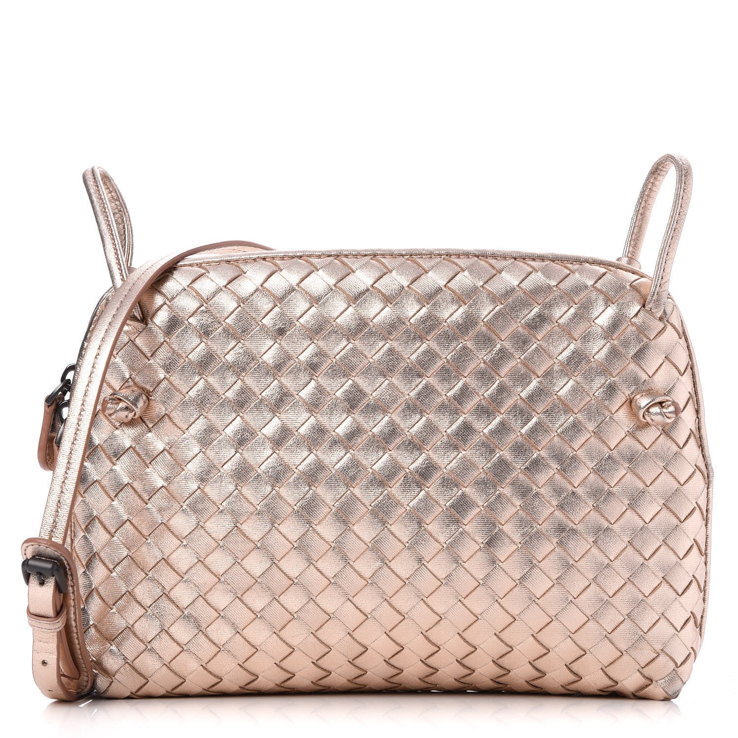 Bottega Veneta Metallic Grosgrain Intrecciato Pillow Crossbody Messenger Rose Gold 1 of 9
