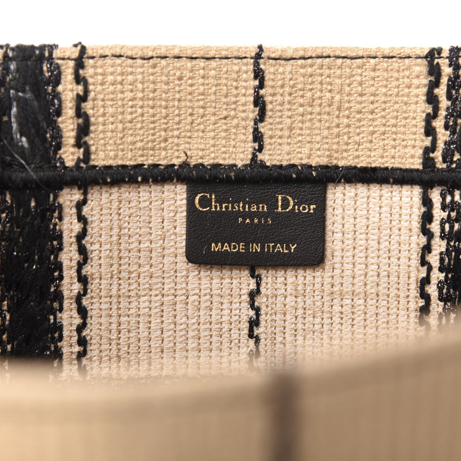 Christian Dior Canvas Embroidered Medium Bayadere Book Tote Black Beige 6 of 13