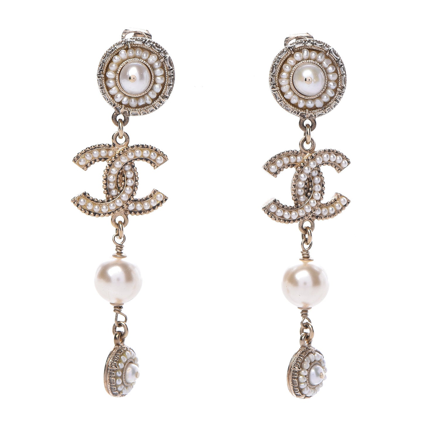 Pearl CC Drop Clip On Earrings Gold