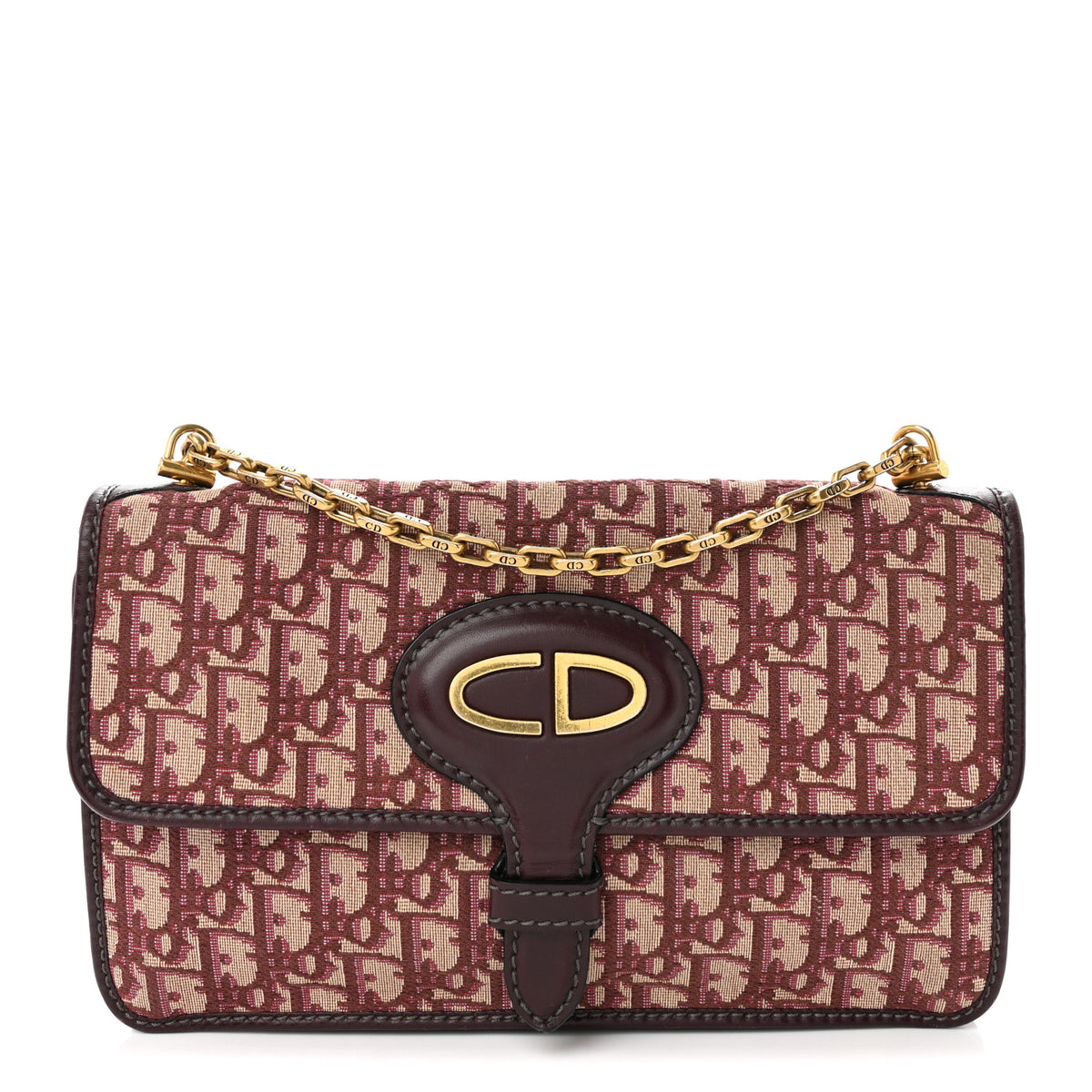 Oblique CD Chain Flap Bag  Burgundy