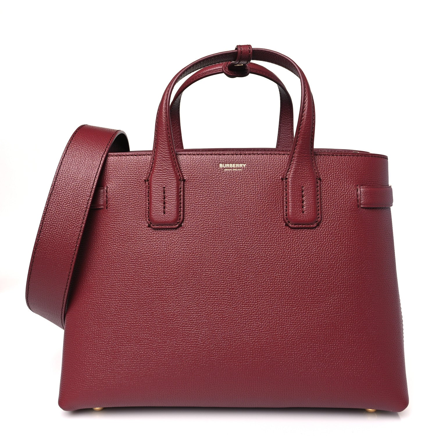 Burberry Grainy Calfskin House Check Medium Banner Tote Mahogany Red 1 of 9