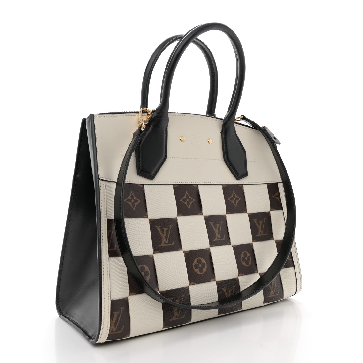 Louis Vuitton Calfskin Monogram Damier Tressage City Steamer MM Creme 3 of 9