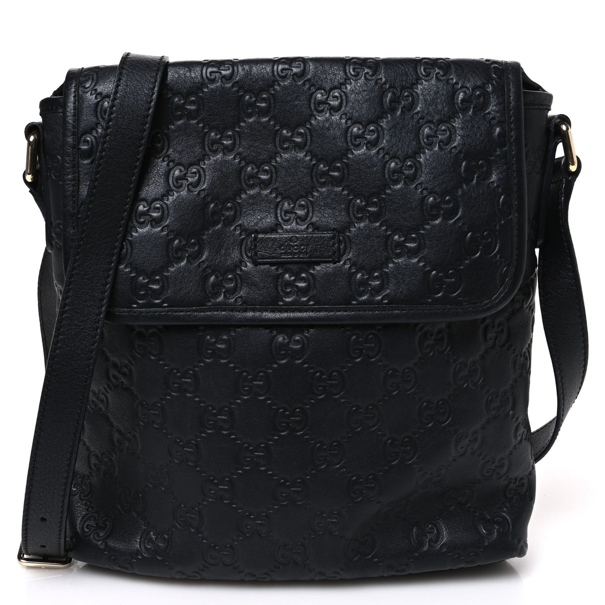 Gucci Guccissima Small Flap Messenger Bag Black 1 of 10