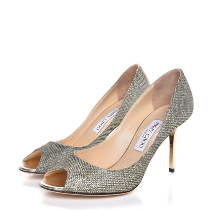 Jimmy Choo Glitter Fabric Evelyn 85 Pumps 38.5 Champagne 3 of 9