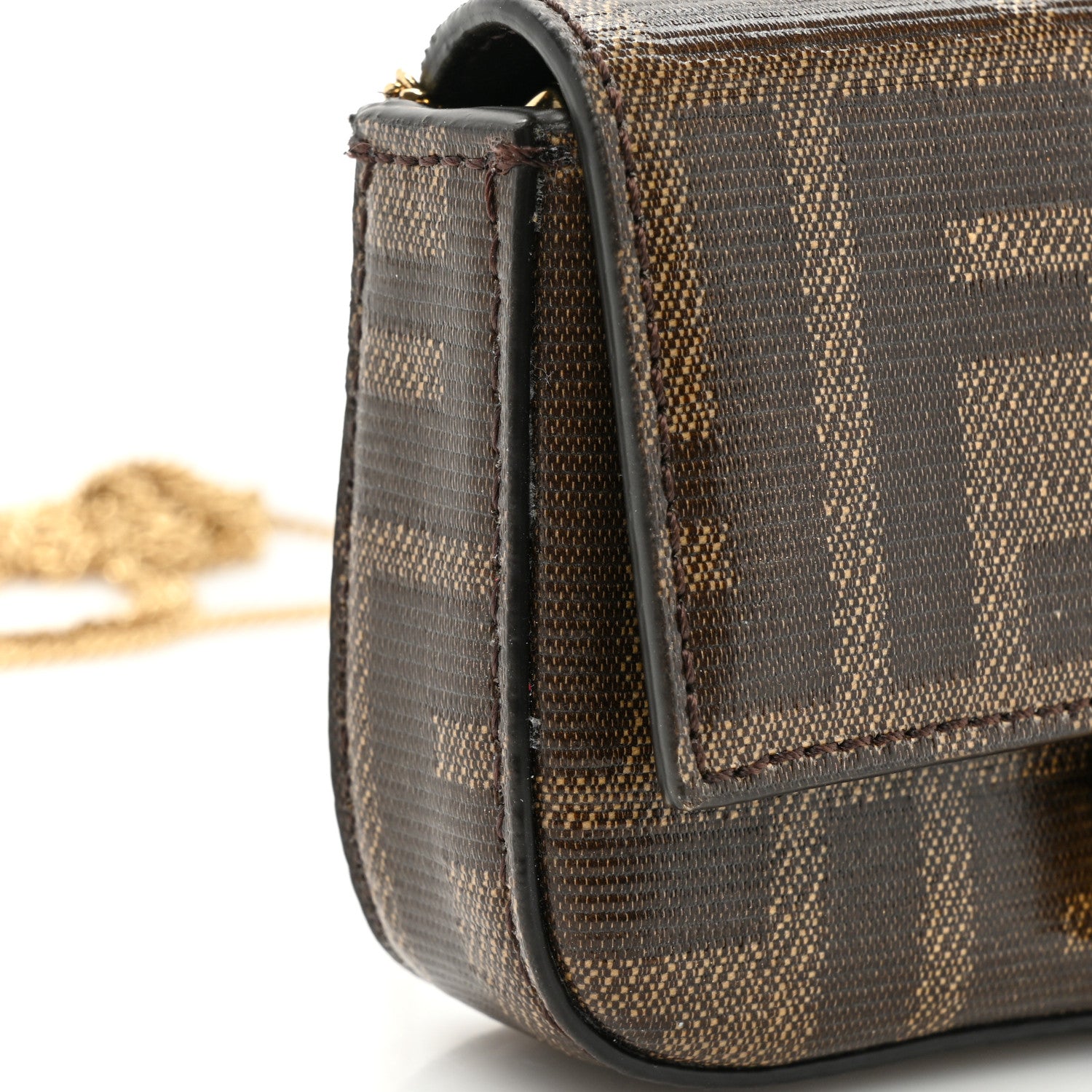 Fendi Glazed Fabric FF 1974 Nano Baguette Charm Mogano Panna 11 of 12