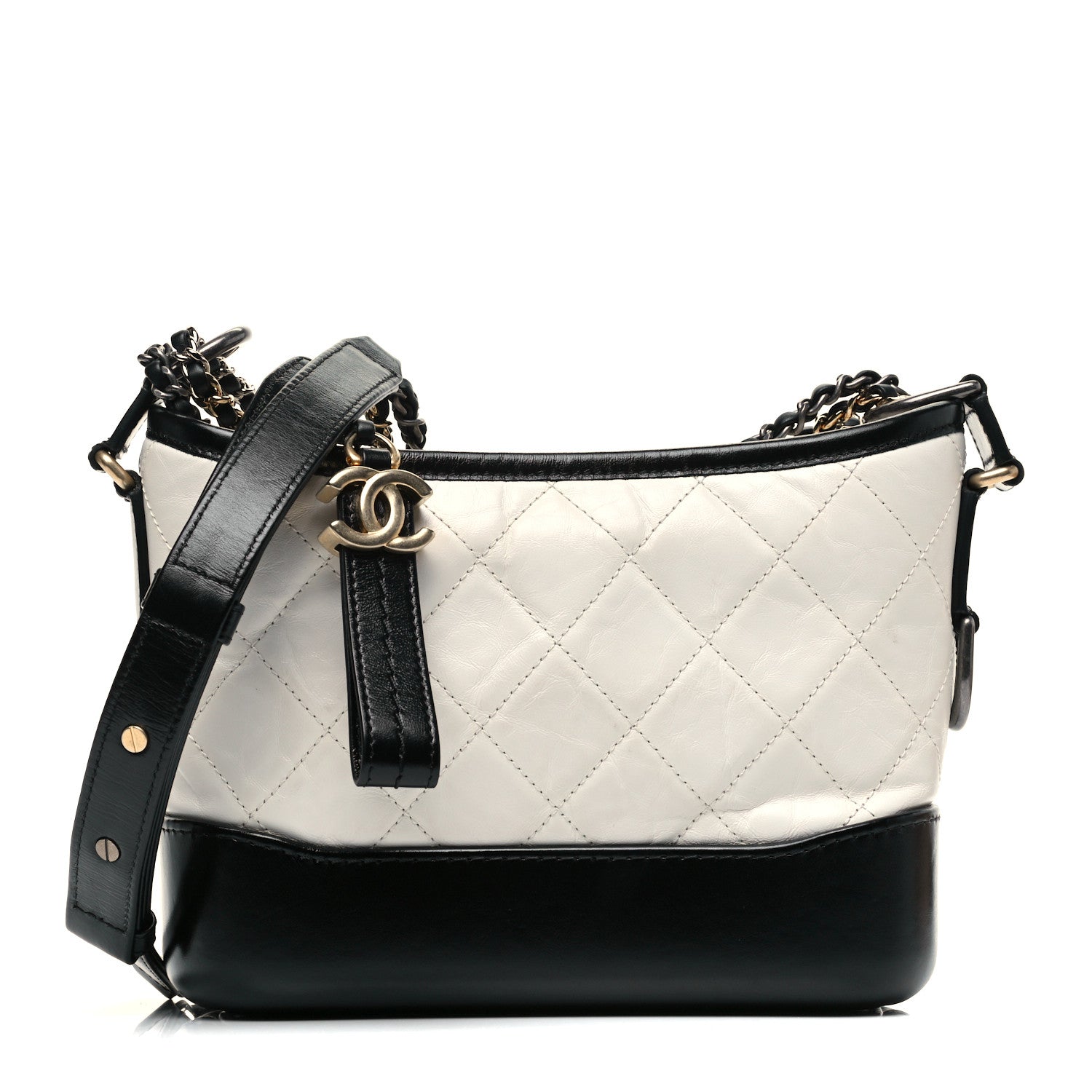 Chanel Aged Calfskin Quilted Small Gabrielle Hobo Black White 1 of 9