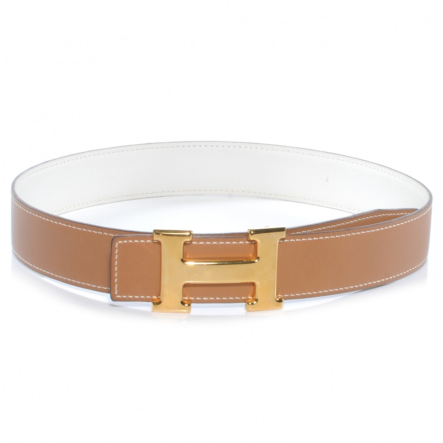 Leather Reversible H Belt 65 Gold Blanc