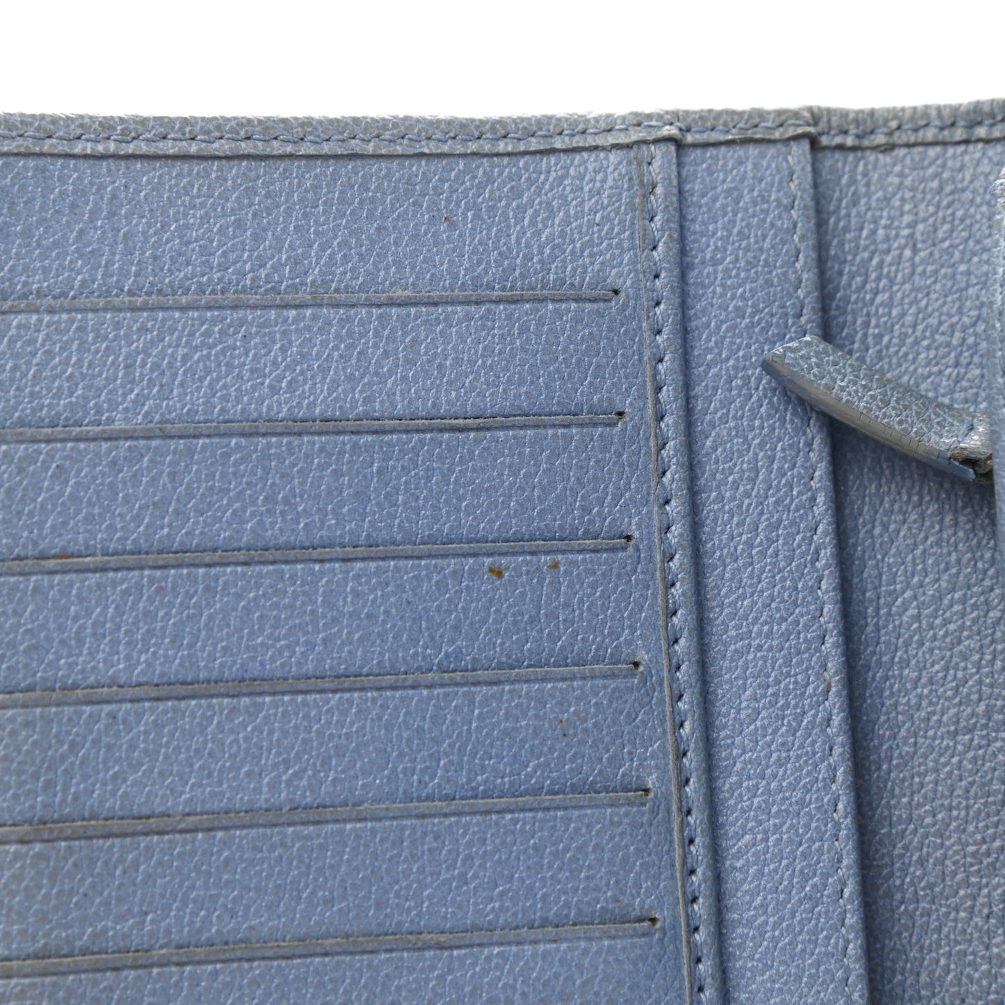 Goatskin Camellia Embossed Yen Wallet Blue