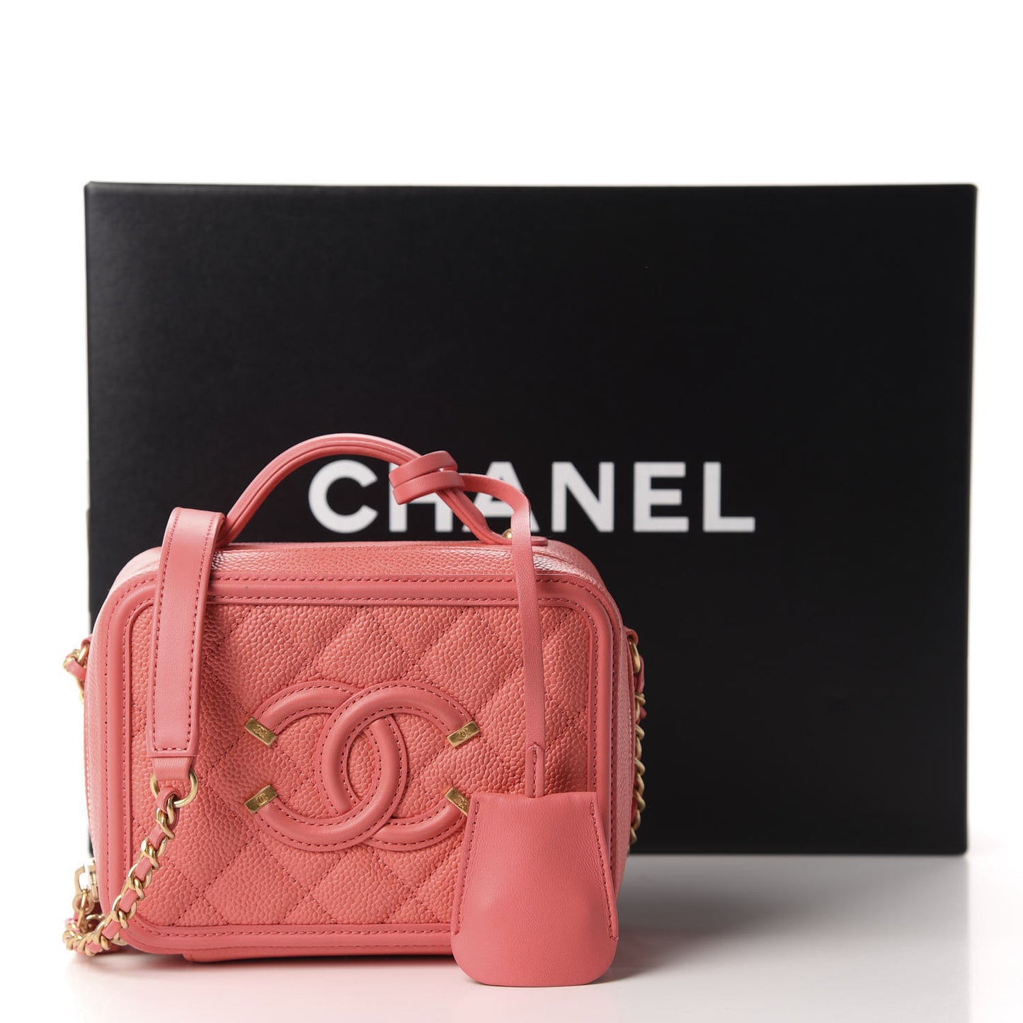 Caviar Quilted Small CC Filigree Vanity Case Coral