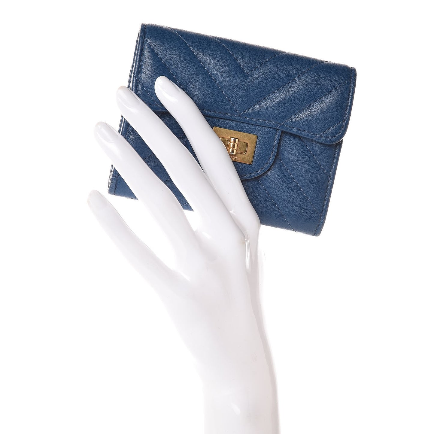 Sheepskin Chevron Quilted Reissue Card Holder Blue
