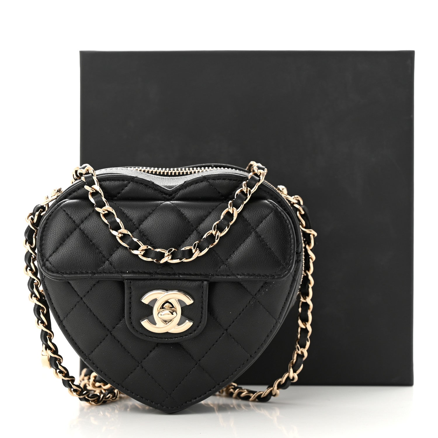 Chanel Lambskin Quilted CC In Love Heart Clutch With Chain Black 12 of 12