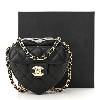 Chanel Lambskin Quilted CC In Love Heart Clutch With Chain Black 12 of 12