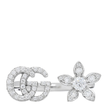 Gucci 18K White Gold Diamond Flora GG Open Ring 54 7 1 of 5
