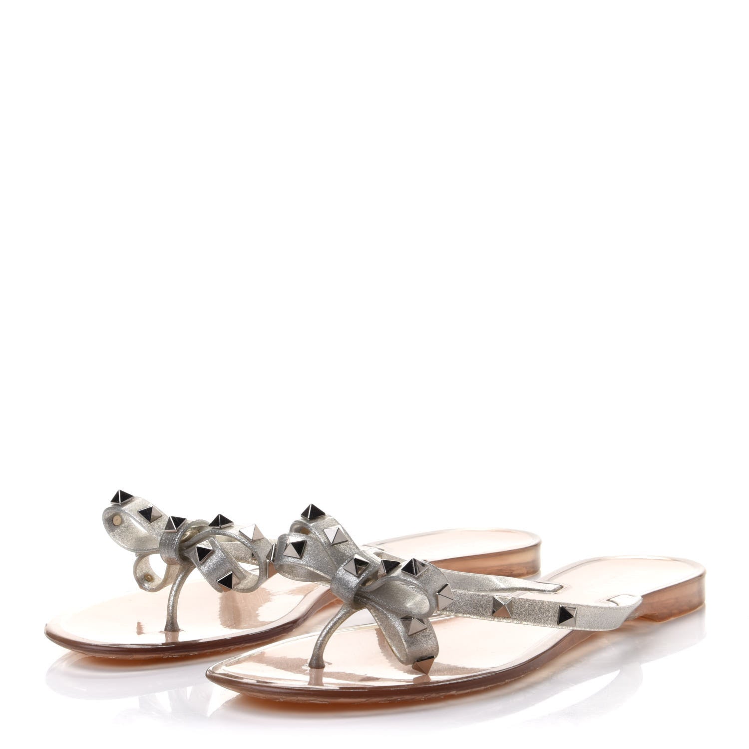 Valentino Garavani PVC Jelly Glitter Rockstud Bow Thong Sandals 41 Silver 3 of 9