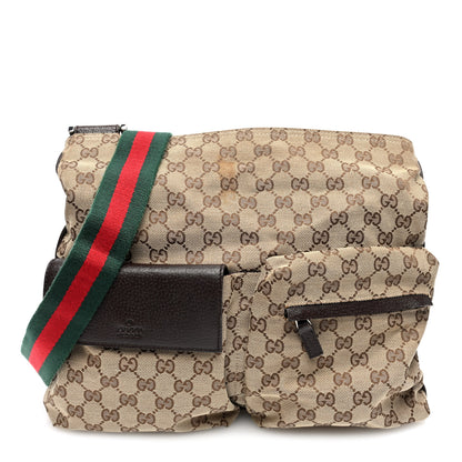 Gucci Monogram Web Medium Double Pocket Messenger Bag Dark Brown 1 of 11