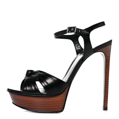 Saint Laurent Vendome Bianca Bow Platform Sandals 37 Black 1 of 10