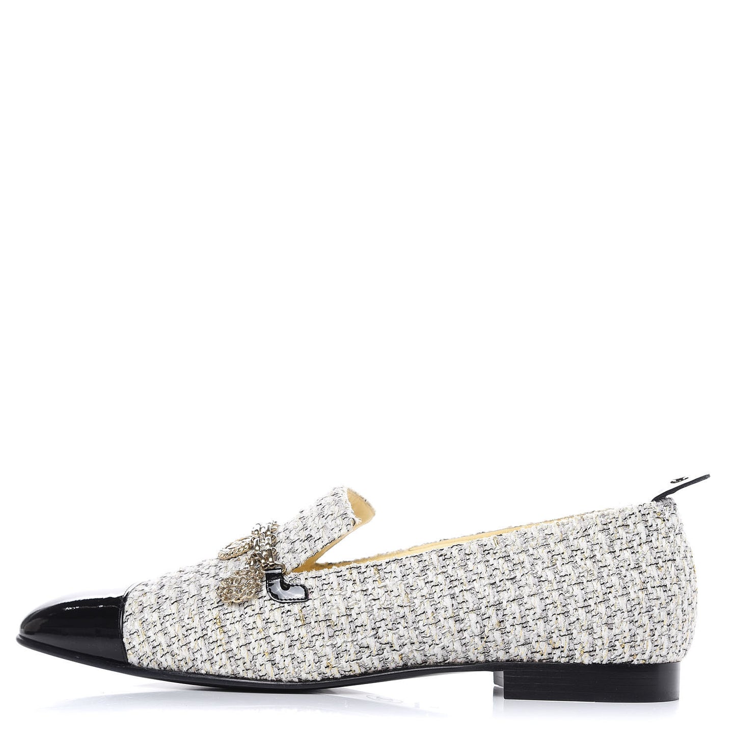 Tweed Patent Cap Toe Loafers 40 Ecru Black Gold