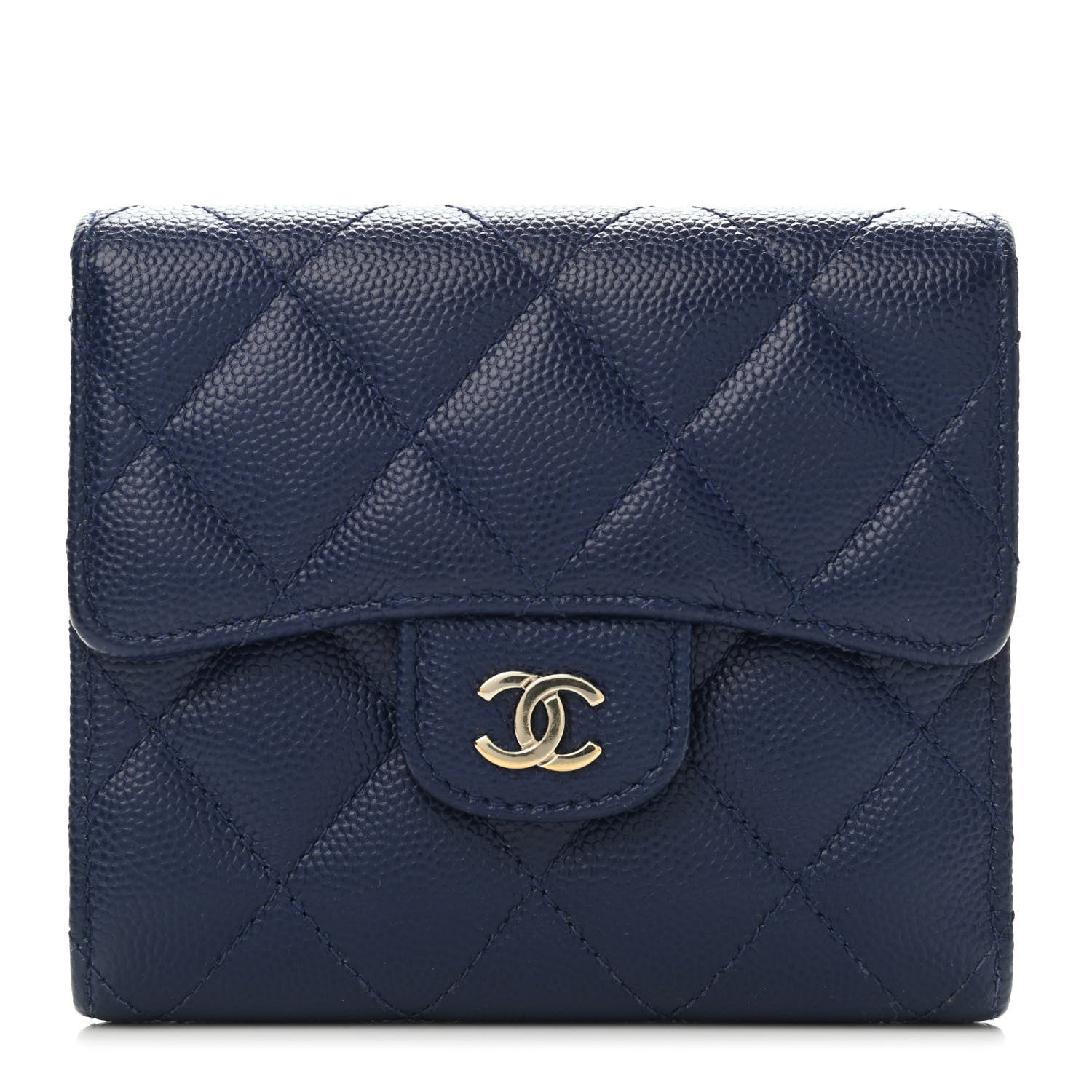 Chanel Caviar Quilted Compact Flap Wallet Navy 1 of 4