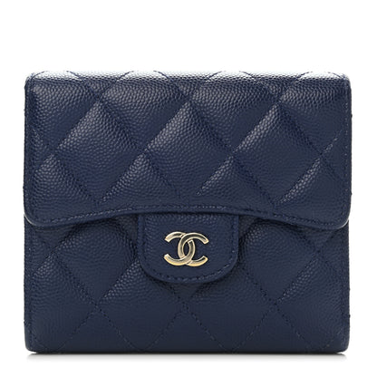 Chanel Caviar Quilted Compact Flap Wallet Navy 1 of 4