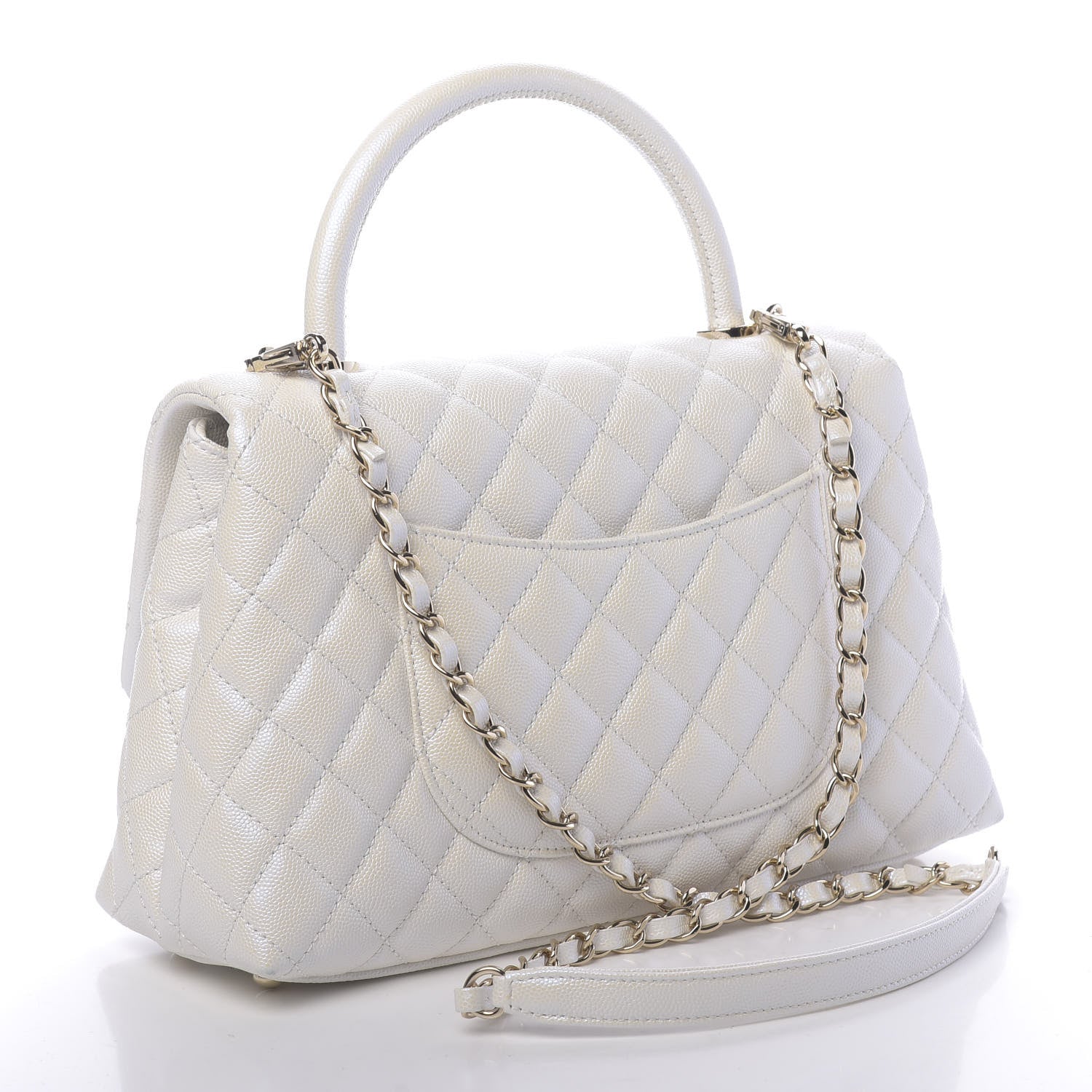Chanel Iridescent Caviar Quilted Small Coco Handle Flap White 3 of 11