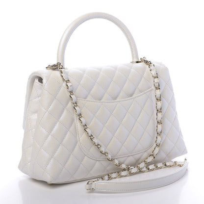 Chanel Iridescent Caviar Quilted Small Coco Handle Flap White 3 of 11