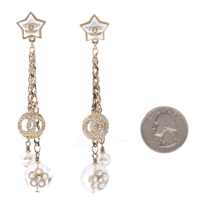 Chanel Crystal Pearl Resin CC Star Dangle Earrings Gold 2 of 4