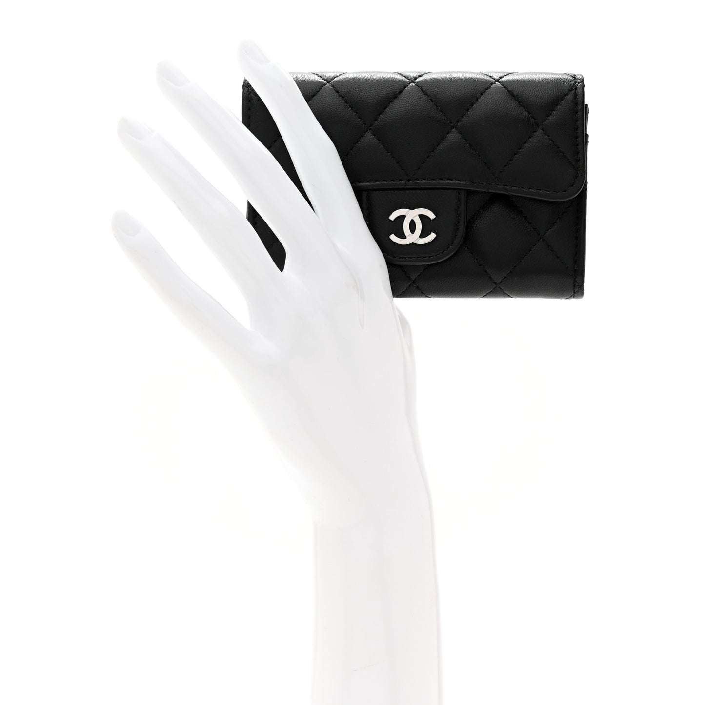 Lambskin Quilted Flap Card Holder Wallet Black