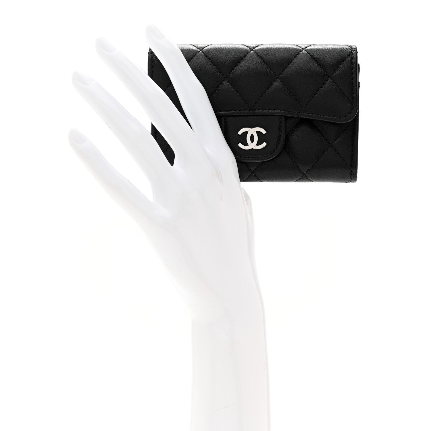 Chanel Lambskin Quilted Flap Card Holder Wallet Black 2 of 9