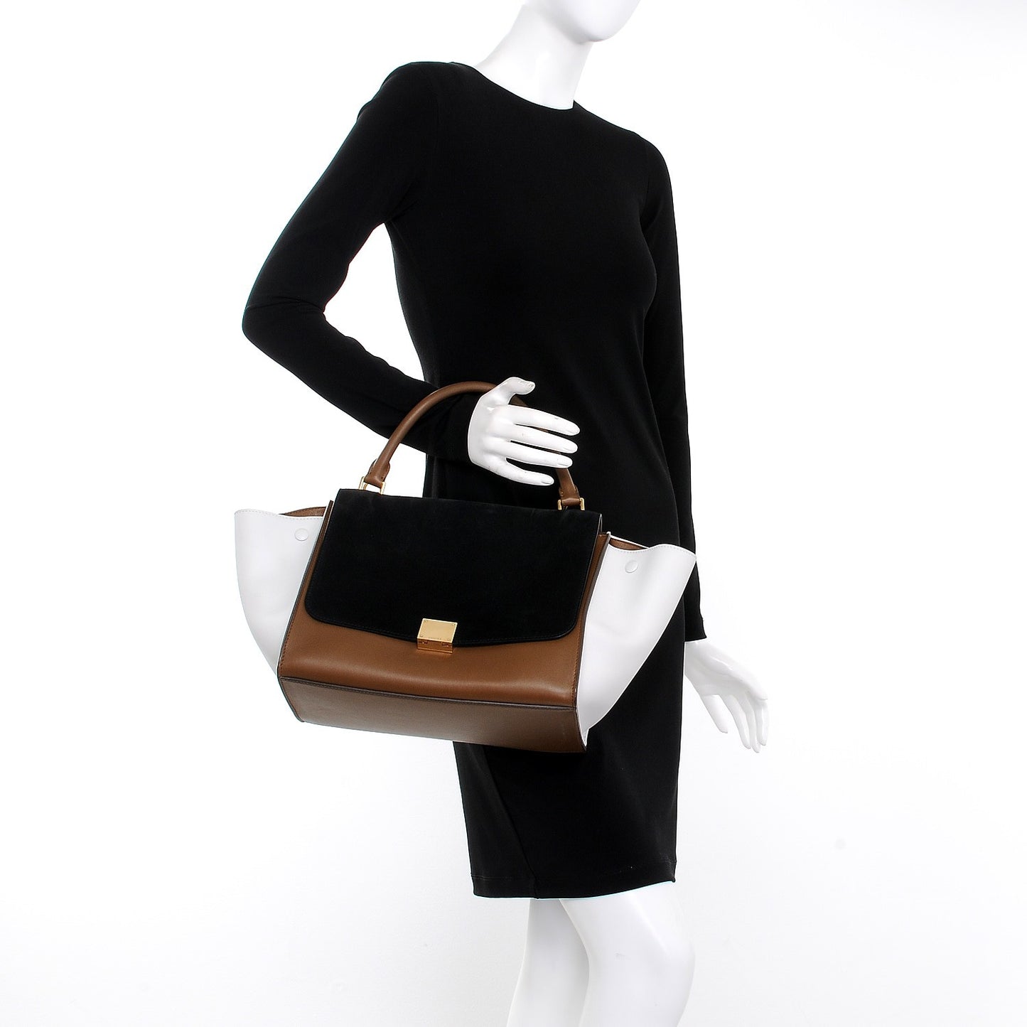 Calfskin Suede Medium Tri-Color Trapeze Black
