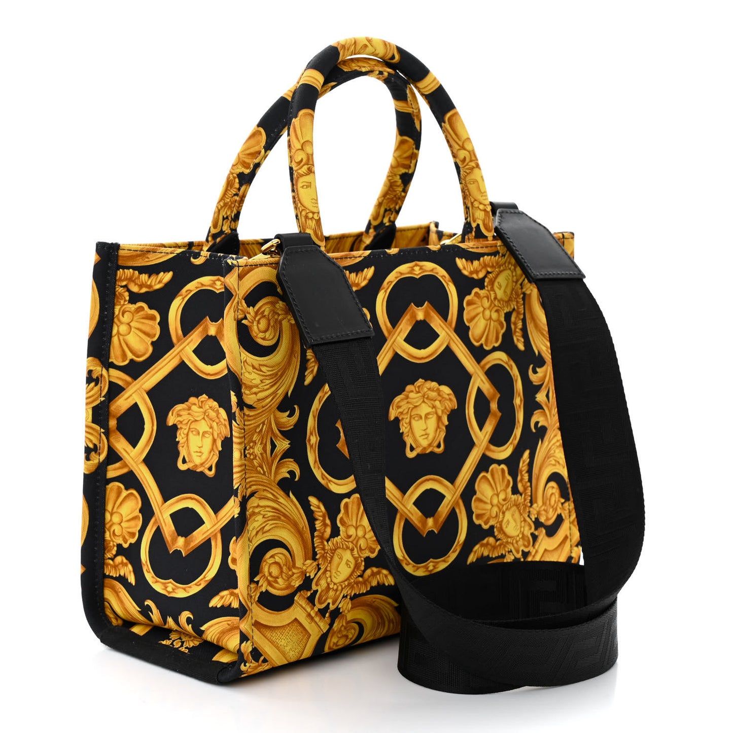 Canvas Baroque Print Medusa Small Tote Black