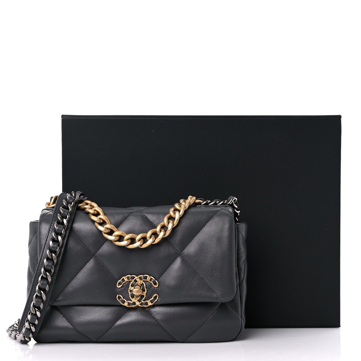 Chanel Lambskin Quilted Medium Chanel 19 Flap Dark Grey 11 of 11