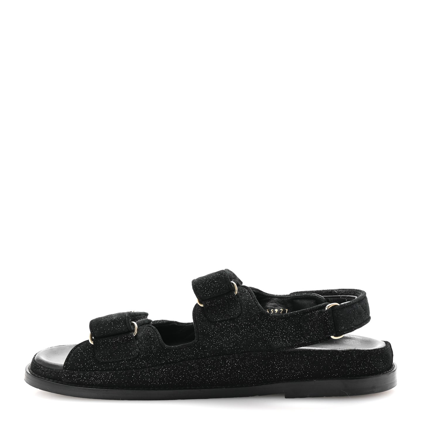 Suede Calfskin Glitter Crystal Velcro Dad Sandals 40 Black