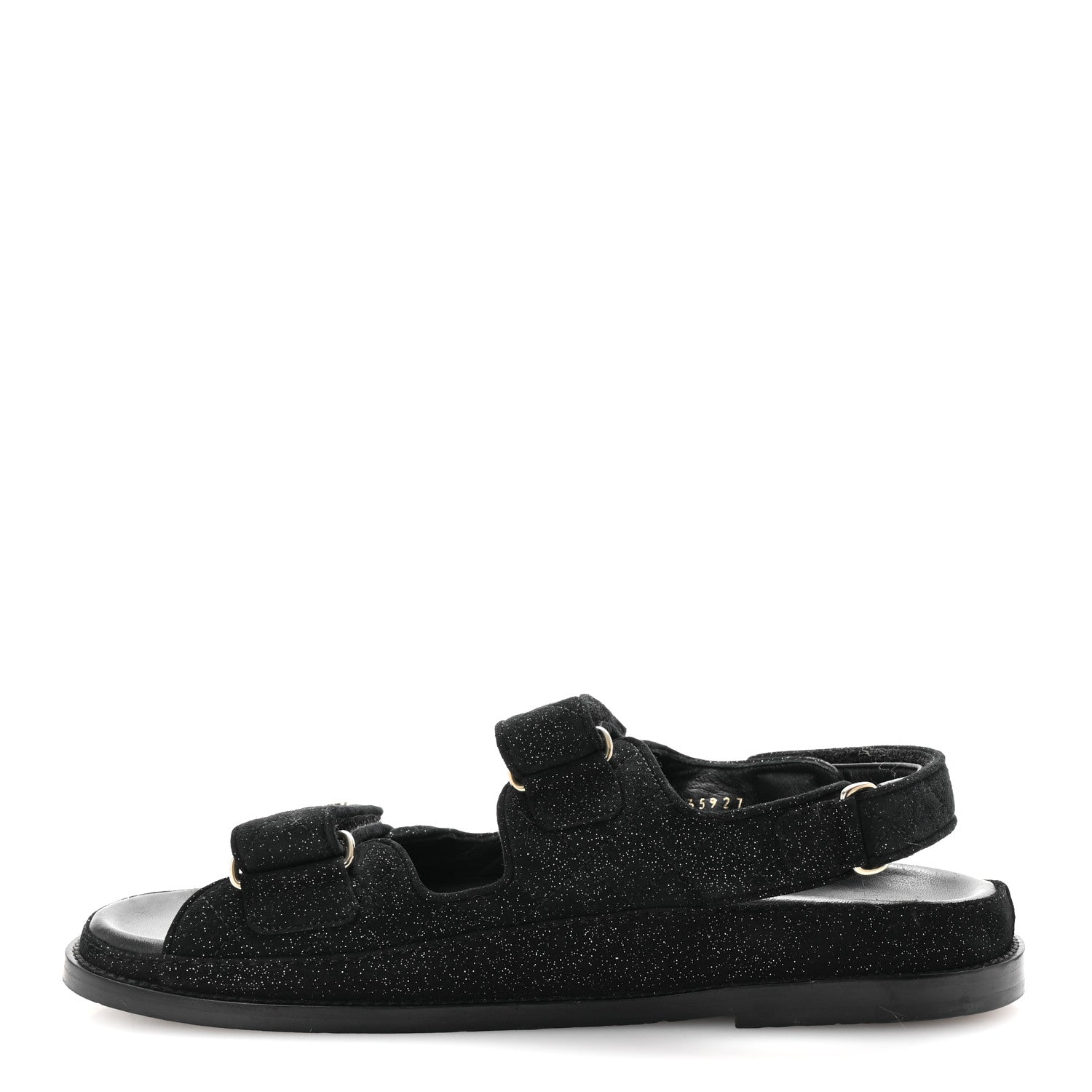Chanel Suede Calfskin Glitter Crystal Velcro Dad Sandals 40 Black 1 of 9