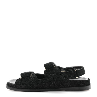 Chanel Suede Calfskin Glitter Crystal Velcro Dad Sandals 40 Black 1 of 9